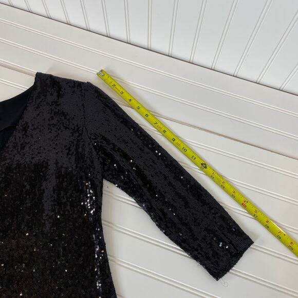 Donna Morgan Black Sequins V-Neck Long Sleeve Mini Sheath Dress Size 10 - Picture 6 of 6